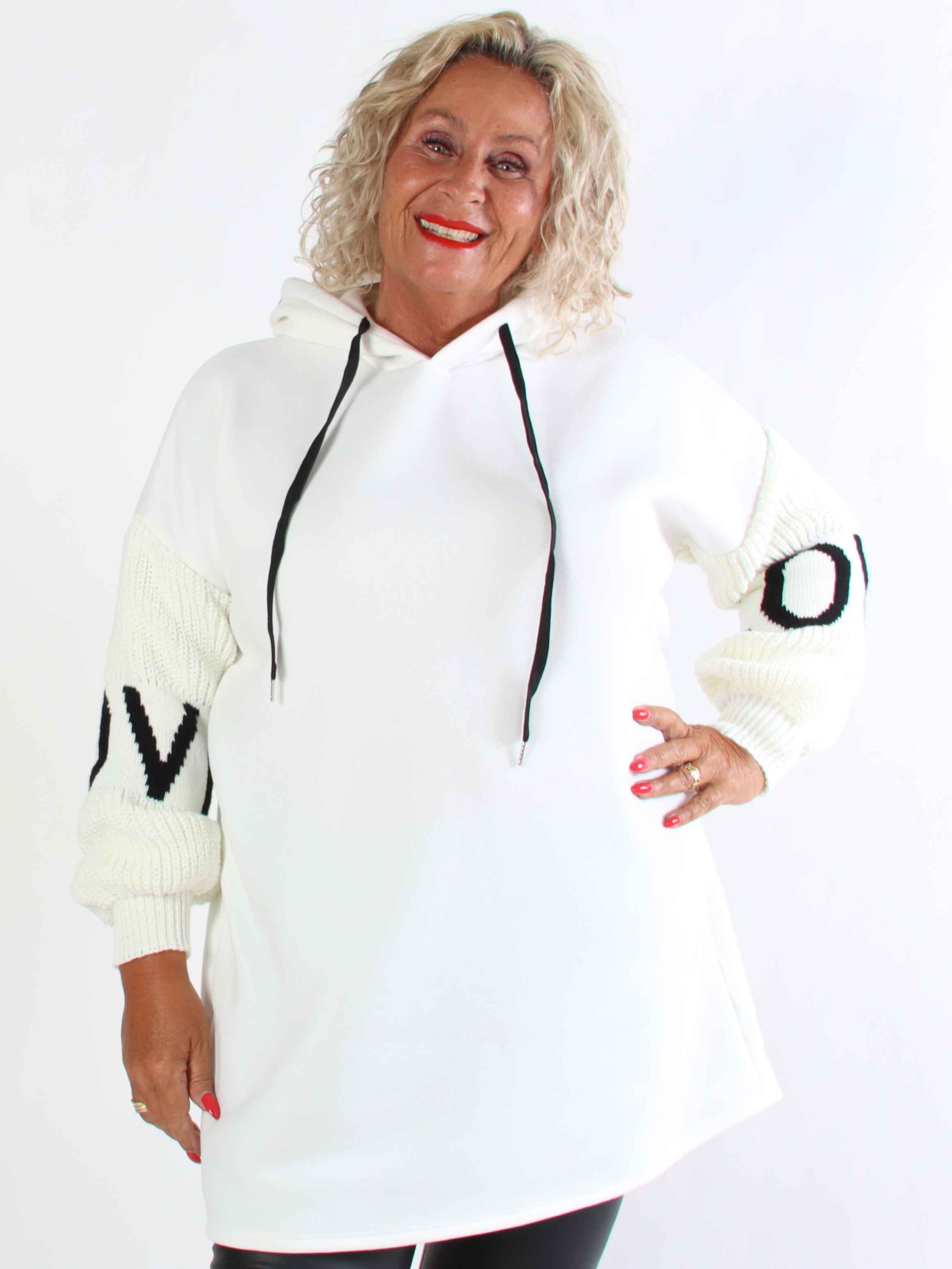 Debbie Hoodie - Huvtröja i plus size med stickade ärmar